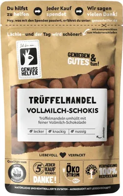 Produktbild von Trüffelmandel Vollmilch Schokis, Mandeln umhüllt mit Vollmilch-Schokolade & Kakao, 200g