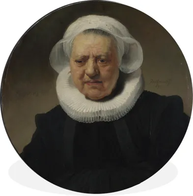 Produktbild von MuchoWow® Aluminium Wandkreis Porträt von Aechje Claesdr - Rembrandt van Rijn Ø 90 cm Wanddeko Modern Wohnzimmer - Mauerkreis - Wandbilder - Runde Bild - Bild aus Aluminium - Schlafzimmer - Wohnzimmerdekoration - Wand Dekoration