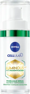 A product shot of a NIVEA serum bottle against a white background.