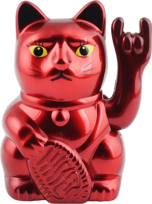 Produktbild von Glückskatze Angry Cat Maneki-neko Rocker Zeichen metallic rot Solar 10cm Winkekatze Lucky cat