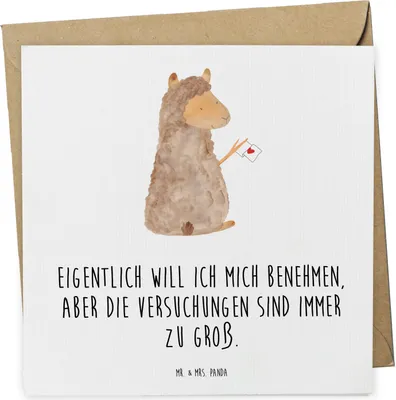 Produktbild von Mr. & Mrs. Panda Grußkarte Alpaka Fahne - Weiß - Geschenk, anlasskarte, faltkarte, doppelkarte, Liebe, Lamas, Alpakas, Lama, Klappkarte, Glückwunschkarte
