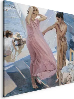 Produktbild von Italienischer Leinwand Leinwandbild - After Bathing, Valencia (Joaquín Sorolla y Bastida) 70x70 cm Reproduktionen l-G-10364-b-a