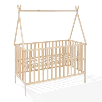 Image de ATB MEBLE Lit Bébé TIPI COLLECTION - Lit d'appoint bébé en bois - 3 niveaux de hauteur de matelas - Lit pour chambre de bébé - Lit maison pour bébé - Transparent - 120x60 cm