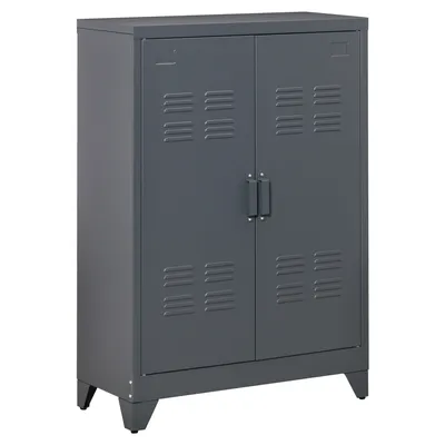 Image de HOMCOM Armoire de bureau à 3 niveaux, meuble de rangement bureau métallique avec 2 portes et étagères réglables, armoire à dossiers pour le bureau à domicile, le garage, gris