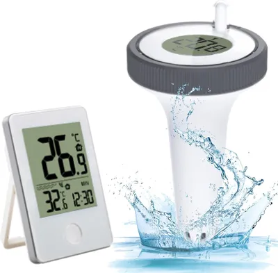 Produktbild von Kabelloses elektronisches Schwimmthermometer, funkgesteuertes LCD-Wassertemperaturthermometer mit digitalem Empfänger für Innen- und Außenbereich, für Aquarium, Whirlpool und Fischteich