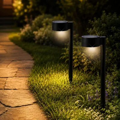 Produktbild von LED Solar Wegleuchten - Gartenleuchten mit Erdspieß - H: 47,5cm - Lichtsensor - 2er Set