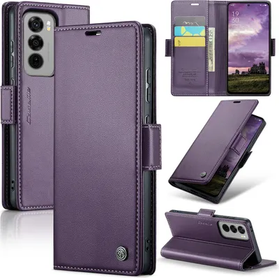 Produktbild von Lederhülle für Oppo Reno12 Brieftasche Kartenfach Schutzhülle mit Standfunktion Lila