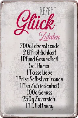 Produktbild von Blechschild Spruch 20x30cm Rezept Glück Zutaten Schild