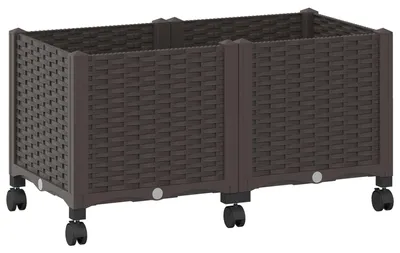 Image de vidaXL Jardinière d'extérieur sur roulettes, couleur marron, 80 x 40 x 44 cm, en plastique PP