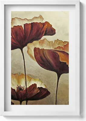 Produktbild von Gemalte Mohnblumen– Wandbild mit Rahmen – Gerahmtes Bild  – Wanddekoration – 40x60 cm – Weiß