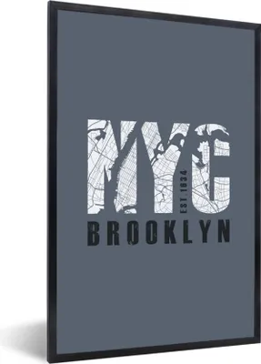 Produktbild von MuchoWow® MuchoWow® Gerahmtes Poster New York - Blau - Karte 40x60 cm - Poster mit zchwarzem Bilderrahmen - Papierdruck - Wandbilder