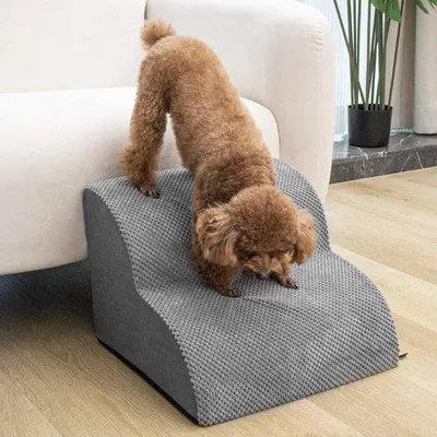Produktbild von Kleine Hundetreppe mit Antirutschbezug, 2 Stufen, 30cm hoch, Grau