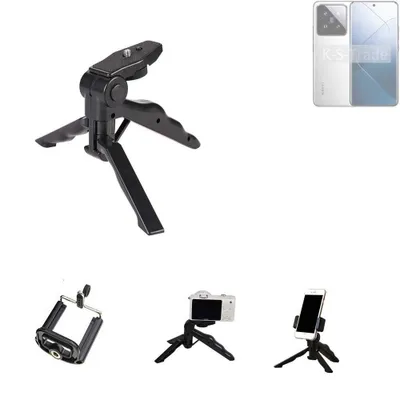 Produktbild von K-S-Trade Stativ Tisch-Ständer Dreibein Handy-Stativ Ständer kompatibel mit Xiaomi 14 Mini-Stativ Smartphone Tripod Handy-Stativ aus Plastik schwarz
