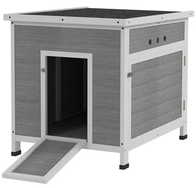 Image de Abri en bois avec toit en bitume, conçu pour 2 à 4 animaux | Couleur : Gris | Dimensions : 63 x 82 x 76 cm