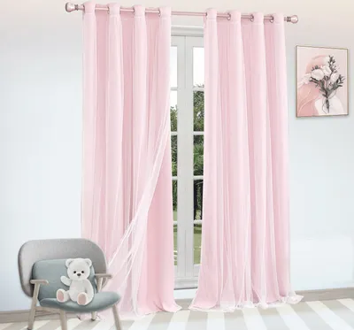Produktbild von Vorhang Blickdicht Ösen Doppelschicht,Verdunklungsvorhang Gardine Fensterdeko Schlafzimmer Wohnzimmer Kinderzimmer Rosa B 132x H 160cm