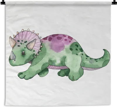 Produktbild von MuchoWow® Wandteppich Wandbehang Dinosaurier - Kinderzimmer - Grün - Jungen - Mädchen - Kinder 150x150 cm Tapisserie Dekoration Wandtuch - Wohnaccessoires - Modernes