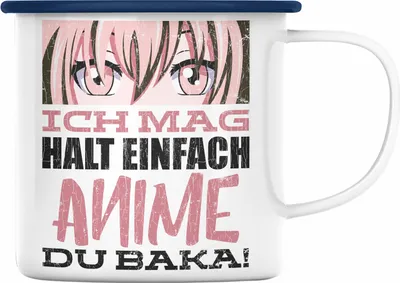 Produktbild von Trendation -  Anime Emaille Tasse Geschenk Spruch Emaille Emaille Tasse Geschenke Deko Anme Fan Du Baka (Blau)