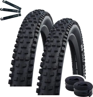 Zdjęcie produktu dla Składana opona Schwalbe 2 x Nobby Nic Performance TLR E-50 Black 62-559 ( 26 x 2.40 ) + 2 x dętki Schwalbe DV13 wraz z dźwigniami do opon maxxi4you