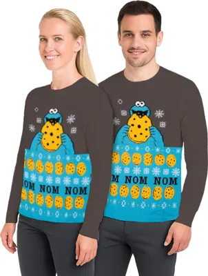 Produktbild von Sesamstraße Winterpullover Uni - Krümelmonster Winter Strick Pullover Sweatshirt Ugly Sweater für Herren & Damen Grau Blau S