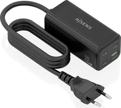 Produktbild von Aisens GaN Desktop Charger ASCH-100W4P054-BK/ 3xUSB Type-C/ 1xUSB/ 100W