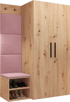 Produktbild von MIRJAN24 Garderoben-Set Medi IV, Schuhschrank, Kleiderhakenbrett, 4x Paneel 42x42, 2 Kleiderhaken (Farbe: Artisan Eiche, Manila 09)