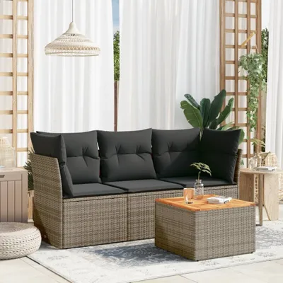 Produktbild von 4-tlg. Garten-Sofagarnitur mit Kissen Grau Poly Rattan 3223470