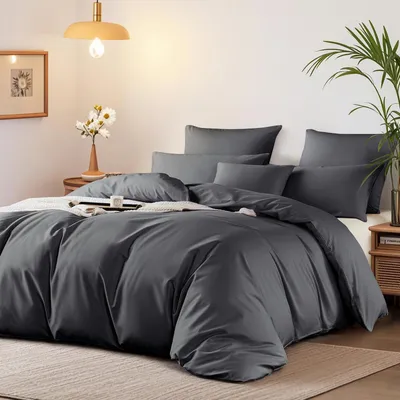 Immagine prodotto di Set di lenzuola 200x200 cm, cotone Mako satin, grigio antracite, 3 pezzi