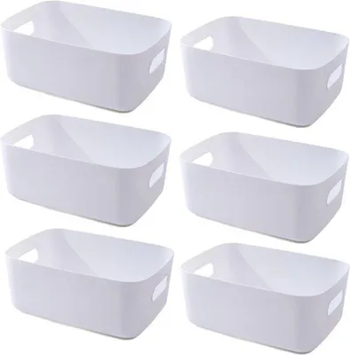 Produktbild von Famanu Set von 6 weißen Kunststoff-Aufbewahrungsboxen – 25 × 18 × 10 cm – Multifunktionale Organizer für Küche und Büro