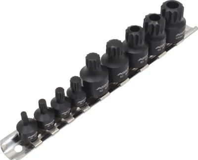 Obrázok produktu pre Sada rázových nástrčných hlavíc s bitom - kľúčov XZN, M4 - M18, 1/4'' - 3/8'', 9ks