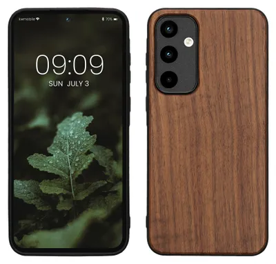 Produktbild von kwmobile Handyhülle für Samsung Galaxy A35 Hülle Holz - Case mit TPU Bumper - Stoßfestes Hardcase - Schutzhülle Cover in Dunkelbraun