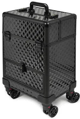 Produktbild von Kosmetikkoffer auf Rollen Aluminium Schwarz Make-up Trolley 40L mit Schublade