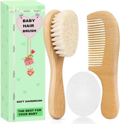 Produktbild von Baby Haarbürste und Kamm Set 3-teilig, Holz, für Neugeborene