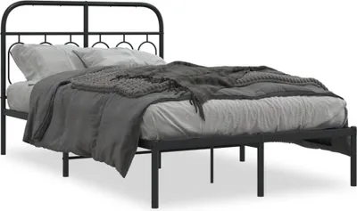 Produktbild von vidaXL Bettgestell mit Kopfteil Metall Schwarz 120x190 cm