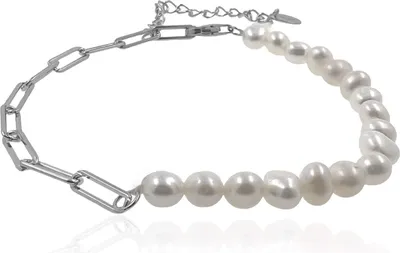 Produktbild von MARTIN1985 Damen Paperclip Armband 925 Sterling Silber Süßwasserzuchtperlen mit Geschenkverpackung