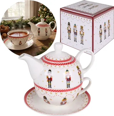 Obrázok produktu pre CHRISTMAS NUTCRACKER Čajový servis: porcelánový šálka 300 ml s čajníkom 450 ml a tanierikom NA BYLINKY, VIANOČNÝ DARČEK