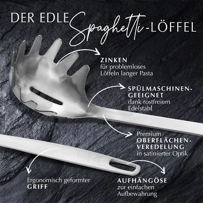 Produktbild von Stanley Rogers Spaghettilöffel 31 cm, Nudellöffel mit formschönen Design aus hochwertigem Edelstahl, Pastalöffel mit Premium Oberflächenveredlung in satinierter Optik (Farbe: Silber)