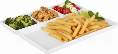 Produktbild von Cookinglife Fondueteller / Gourmetteller / Grillteller – 4 Fächer – Weiß – 26 x 20 cm – 4 Stück
