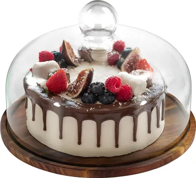 Produktbild von Relaxdays Tortenplatte, Glasdeckel, Kuchenplatte, hält Lebensmittel frisch, HD: 16x28 cm, Käseglocke Akazienholz, natur