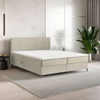 Produktbild von Masseno Boxspringbett TORREL 160x200 cm Komplett-Set mit Bonell Matratze und Topper, Polsterbett mit Bettkästen -Creme, POSO 100 + PAROS 01
