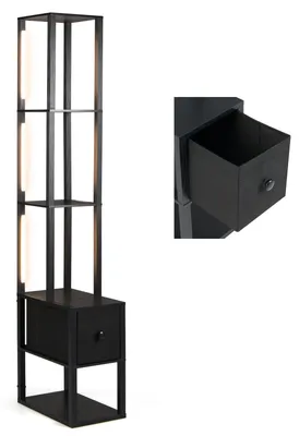Obrázek produktu pro COSTWAY Stojací lampa s nastavitelnou jasností a odkládacím stolkem, moderní stojací lampa s policemi a zásuvkou, stojací lampa 43,5 x 26,5 x 169 cm, černá