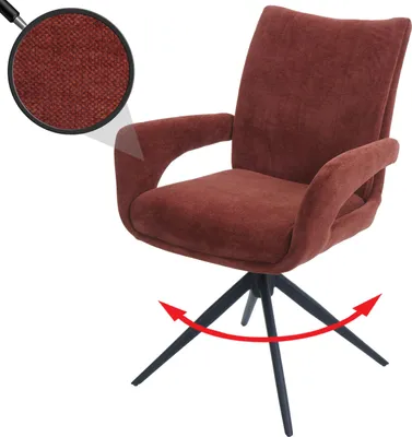 Produktbild von Esszimmerstuhl HWC-O78, Küchenstuhl Stuhl, drehbar Auto-Return, Stoff/Textil Chenille (310g/m²)   rotbraun