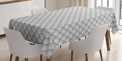 Zdjęcie produktu dla ABAKUHAUS Geometryczny obrus, orientalny antyczny marokański wzór inspirowany okrągłymi kręgami i falami morskimi, 140 x 240 cm, czarno-biały