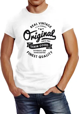 Produktbild von cooles Herren T-Shirt Original Denim Goods Vintage Druck Original Slim Fit Neverless® weiß 4XL