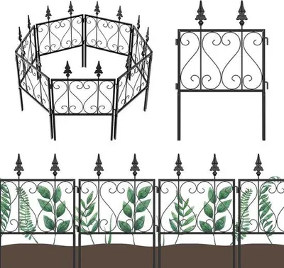 Productafbeelding van Famanu metalen omheining voor honden - Decoratieve tuinhek - 300 x 67 cm - 7 stuks