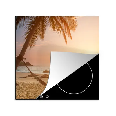 Produktbild von KitchenYeah© Herdabdeckplatte Sommer - Sonnenuntergang - Hängematte , 78x78cm, Küche Deko, Glaskeramikkochfeld Herdabdeckung, Abdeckplatte fùr Kochfeld