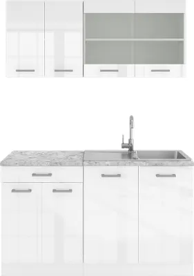 Produktbild von Vicco Singleküche R-Line, 140 cm , AP Marmor, Weiß Hochglanz/Weiß