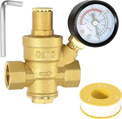 Produktbild von Druckregler Wasser 3-4 Zoll DN20 mit Manometer und einstellbarer Regelung, Hartmessing, Überdruckventil