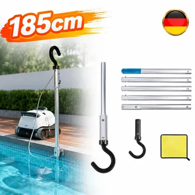 Immagine prodotto di Telescopico da 185 cm, in alluminio, per robot pulitori di piscine, con gancio estensibile e 5 aste removibili