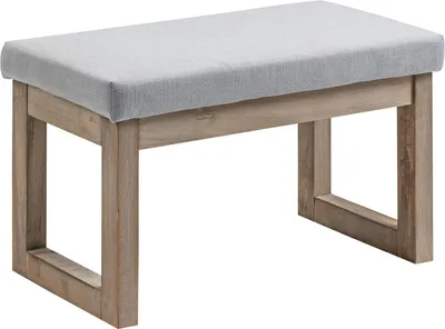 Produktbild von Fußbank Fußhocker Polsterhocker Mit Leinenoptik, Sitzhocker Mit Holzbeine, Eingangbank Für Wohnzimmer, Schlafzimmer, Grau, 68 X 38 X 42 Cm