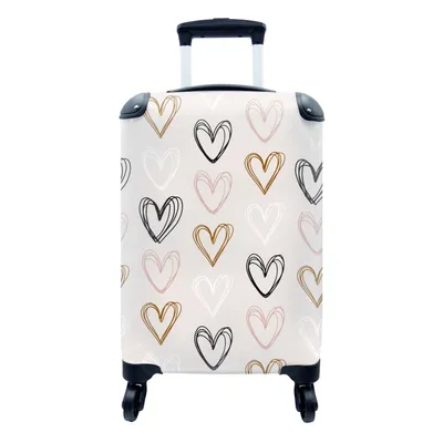 Produktbild von MuchoWow® Koffer Handgepäck Trolley Rollkoffer Kleine Reisekoffer mit 4 Rollen - Herz - Muster - Valentinsgeschenk für sie - Cabin Size < 55x40x23 cm & 55x40x20 cm - Fotokoffer - Kabinenkoffer - Boardgepäck - Reise-Box - Reisekoffer - Reisegepäck - Koffer mit Bild - Trolley für Kinder